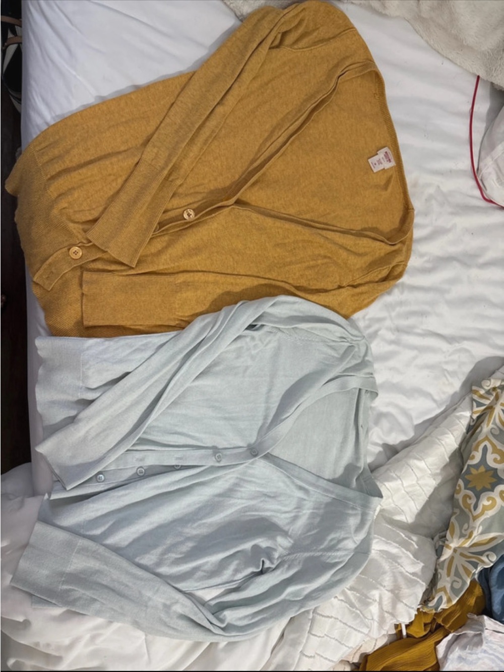 Light Blue and Mustard V-Neck Button Cardigan Sweater - Target